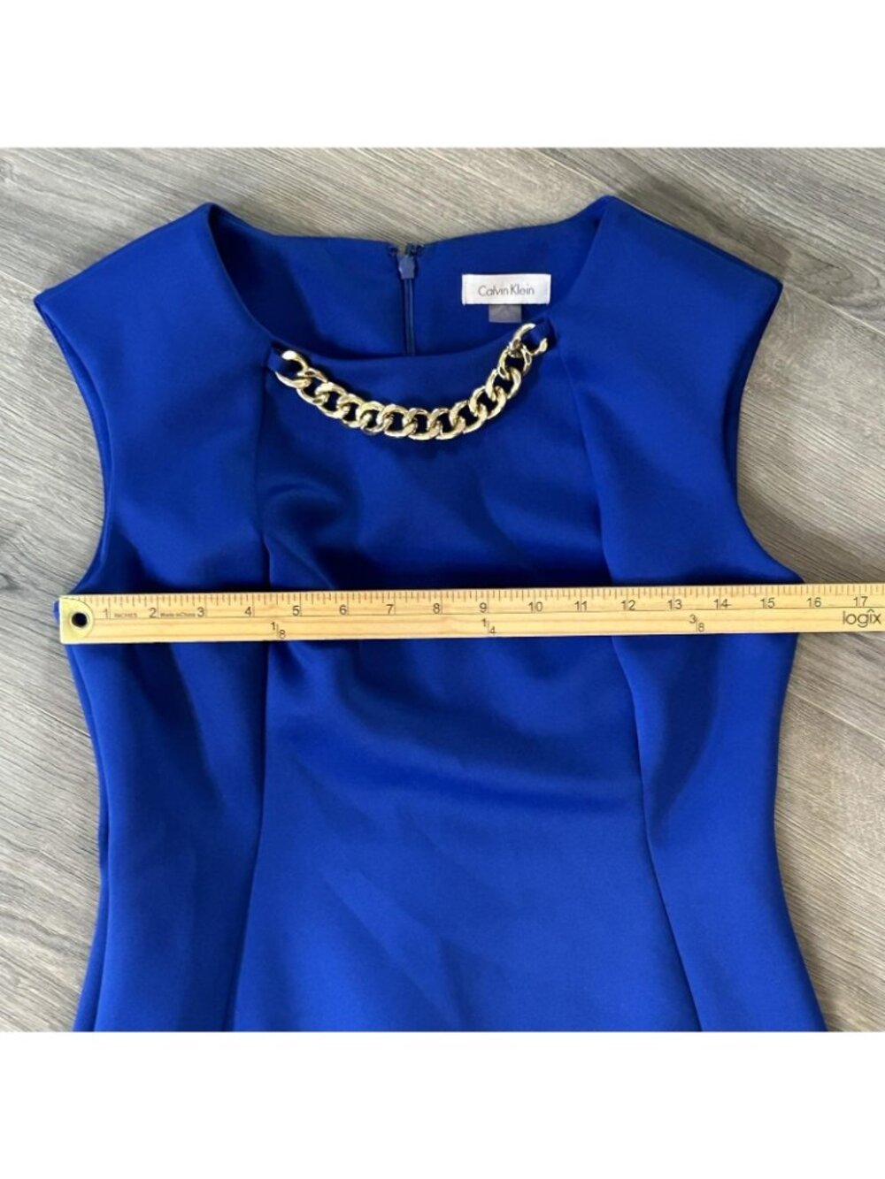 Calvin Klein Dress Womens 6 Blue Sheath Chain Neck Lace Hem Party Cocktail - Picture 6 of 11